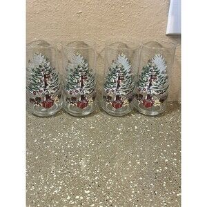 4 pc Gibson Vintage Housewares Crystal‎ Christmas Holiday 16 oz Tumblers